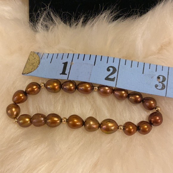 Chocolate Pearls with 14k Beads stretch bracelet. - Picture 2 of 2